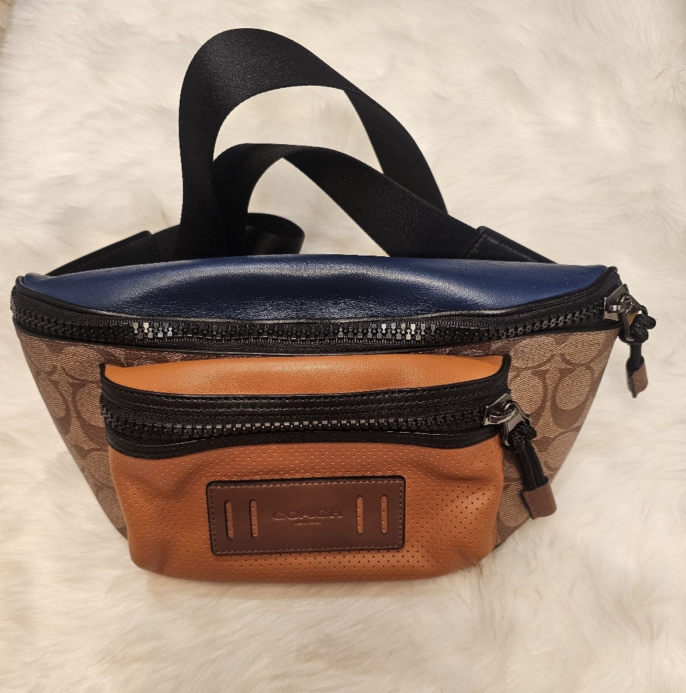 Coach Men's Tan and Blue Belt Bag